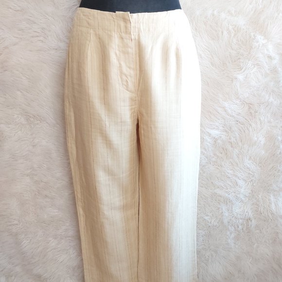 Merona Women's Tan Stripes Linen Straight Leg Pants Size: 6 - Picture 1 of 7